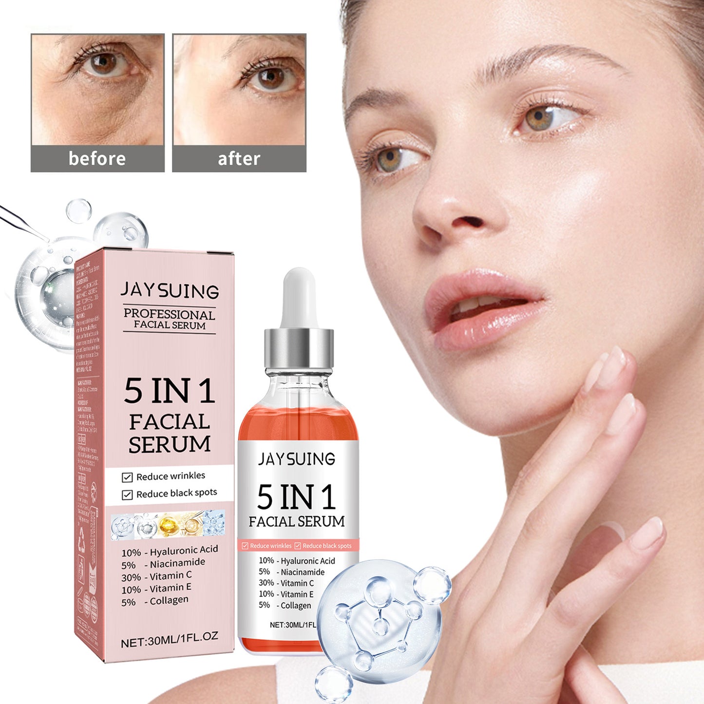 5 In 1 Facial Serum,30 Vitamin C Face Serum,Anti Aging Reduces Wrinkles Hydrating Collagen Facial Serum With Niacinamide,,Hyaluronic Acid, Vitamin E - Tept Markets